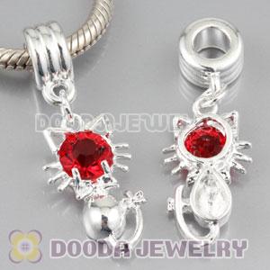 Silver plated alloy european beads dangle Cat charms with Red stone