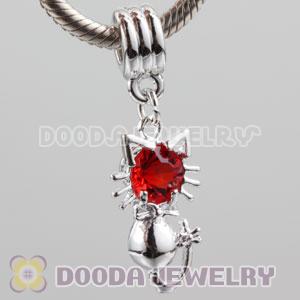 Silver plated alloy european beads dangle Cat charms with Red stone