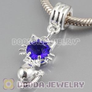 Silver plated alloy european beads dangle Cat charms with Blue stone