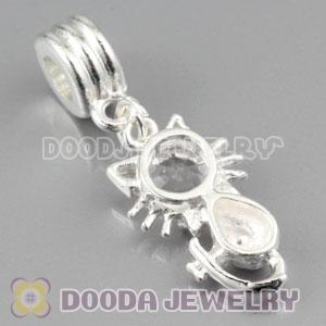 Silver plated alloy european beads dangle Cat charms with Clear stone