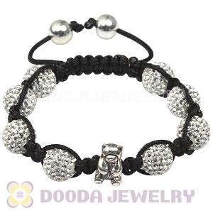 1 Silver Teddy Bear Bead and 8 Czech Crystal Beads Child Bracelet with Silver Ball Beads Ends