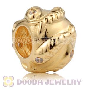 Gold plated 925 Sterling Silver Fish charm Beads with stone