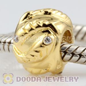 Gold plated 925 Sterling Silver Fish charm Beads with stone