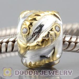 925 Sterling Silver Golden Fish charm Beads with stone