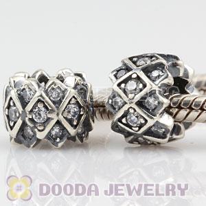 925 Sterling Silver Grid charm Beads with Clear stones