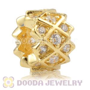 Gold plated Sterling Silver Grid charm Beads with Clear stones