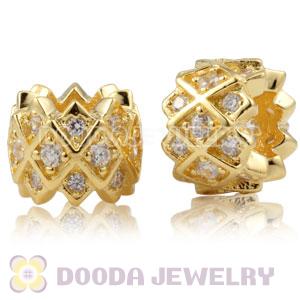 Gold plated Sterling Silver Grid charm Beads with Clear stones