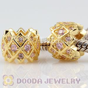 Gold plated Sterling Silver Grid charm Beads with Pink stones