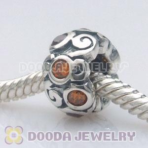 Solid Sterling Silver Charm Jewelry Beads with Stone