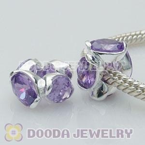 S925 Sterling Silver European Style Beads with Purple Stone