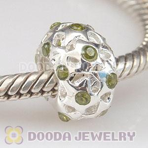 S925 Sterling Silver Charm Jewelry Beads with Green Stone
