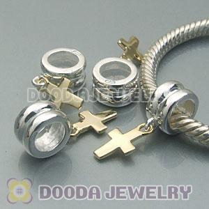European Style 925 Silver Beads Dangle Gold Plated Cross