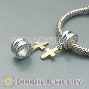 European Style 925 Silver Beads Dangle Gold Plated Cross