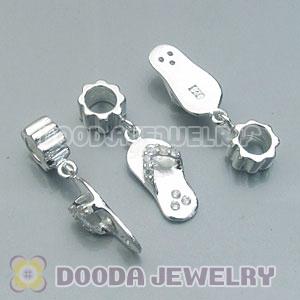 S925 Sterling Silver European Charms Dangle slipper with Stone