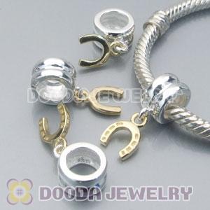 European Style Silver Charms Dangle Gold Plated horseshoe with stone