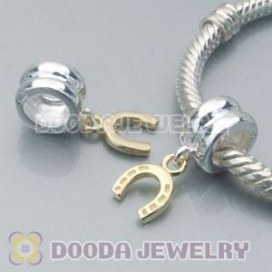 European Style Silver Charms Dangle Gold Plated horseshoe with stone