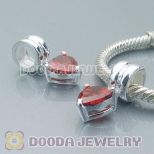 925 Sterling Silver European Beads Dangle Red Heart