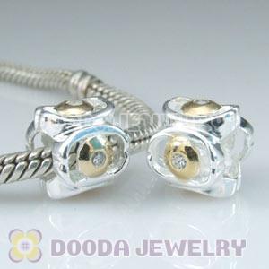 European Style Silver Beads Gold Plated annulus with Stone