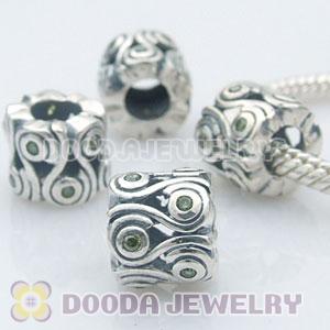European Style Ocean Wave Greeen CZ Stone Charm Beads