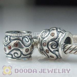 925 Solid Silver European Style Beads with Coffee Stone