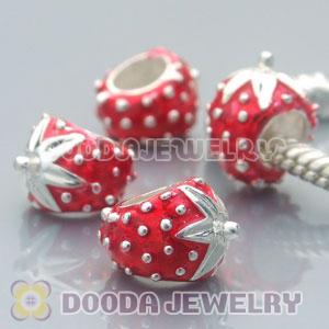 925 Sterling Silver European Charms Enamel strawberry