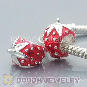 925 Sterling Silver European Charms Enamel strawberry