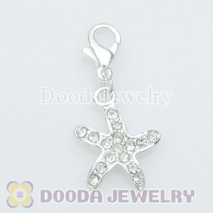 Wholesale Silver Plated Alloy Starfish Charms with Stone