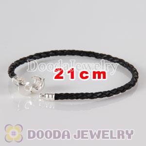 21cm European Style Single Black Leather Bracelet