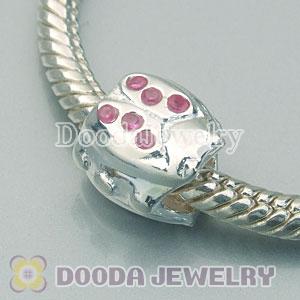 925 Solid Silver European Style Ladybug Beads with Stone