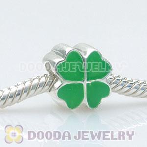 925 Sterling Silver Charm Jewelry Beads Enamel Green four-leaf clover