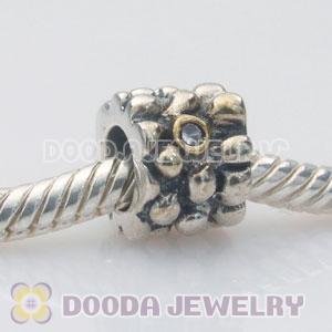 925 Sterling Silver Charm Jewelry Beads Gold Plated annulus with White Stone