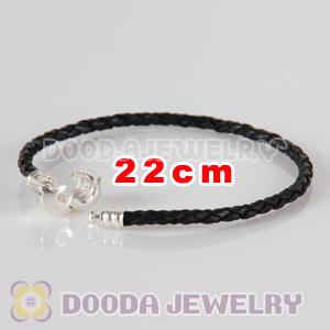 22cm European Style Single Black Leather Bracelet