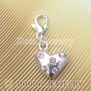 Wholesale Silver Plated Alloy Love Charms with Pink Stone
