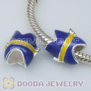 925 Sterling Silver European Style Beads Enamel Dark Blue Tropical Fish