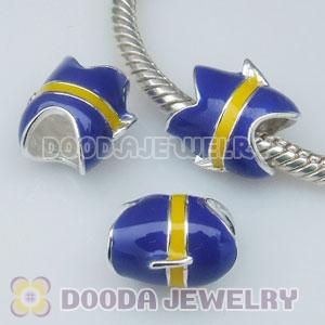 925 Sterling Silver European Style Beads Enamel Dark Blue Tropical Fish