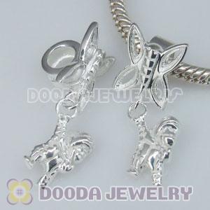 Solid Sterling Silver European Style Butterfly Charms Dangle Horse