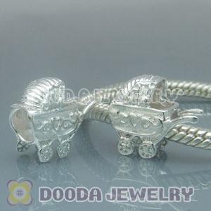 Solid Sterling Silver European Style baby carriage Beads and Charms