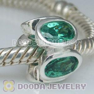S925 Sterling Silver Charm Jewelry Beads with Green Stone