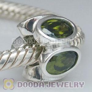 S925 Sterling Silver Charm Jewelry Beads with Grass Green Stone
