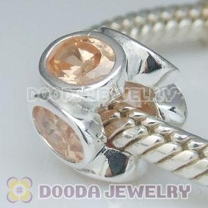 S925 Sterling Silver European Style Beads with Champagne Stone