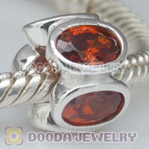 S925 Sterling Silver Charm Jewelry Beads with Orange Stone
