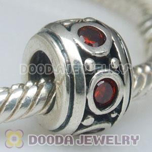 S925 Sterling Silver Charm Jewelry Beads with Red Stone
