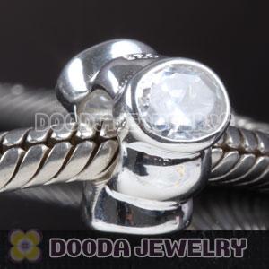 Solid Sterling Silver European Style Beads with White Stone