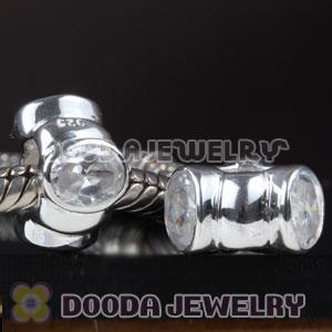 Solid Sterling Silver Charm Jewelry Beads with White Stone