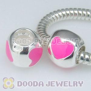 925 Sterling Silver European Style Enamel Pink Heart Beads with Screw