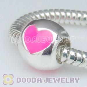 925 Sterling Silver Charm Jewelry Enamel Pink Heart Beads with Screw