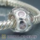 Solid Sterling Silver Charm Jewelry Beads with Pink Stone