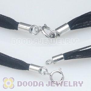 42cm European Style Black Silk Necklace with sterling silver clasp