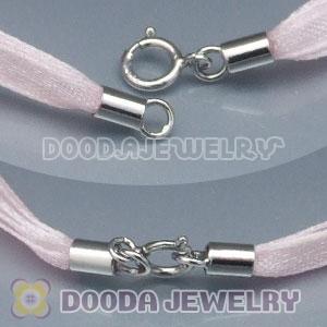 42cm European Style Pink Silk Necklace with sterling silver clasp