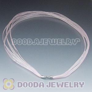 42cm European Style Pink Silk Necklace with sterling silver clasp